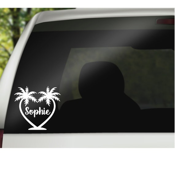 Palm Tree Monogram Vinyl Decal, Beach Car Decal