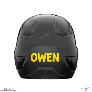May include: Black baseball helmet with a yellow decal that says "OWEN".