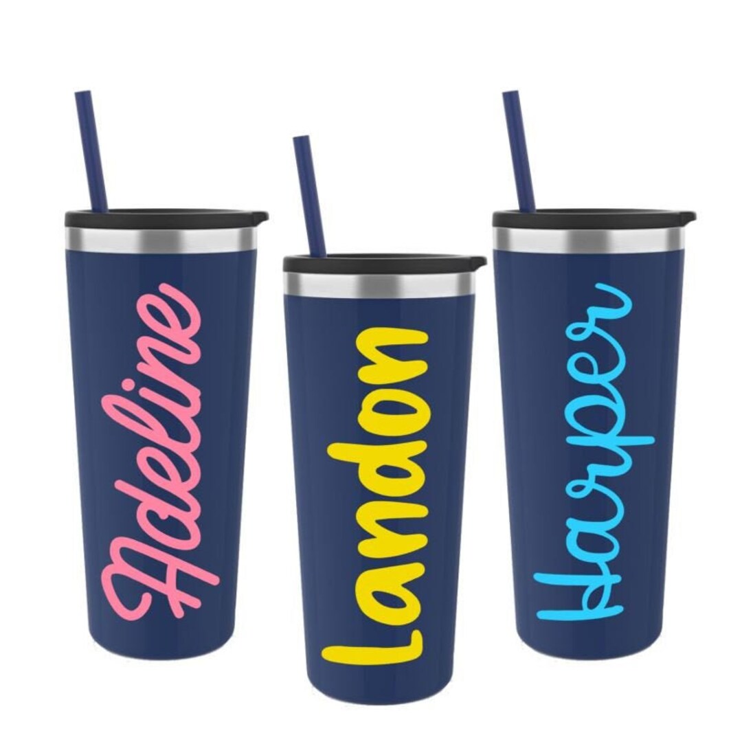 Monogram Tumbler With Straw Stainless Steel Name Tumbler Etsy