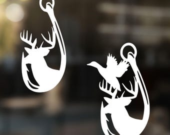 Antler Hook Decal, Duck Hunting Decal, Fish Hook Decal, Hunting Truck Decal