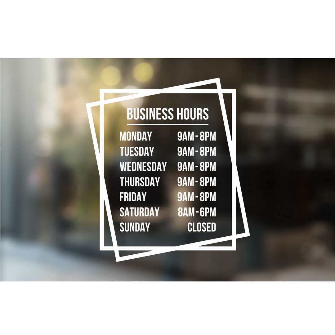 Store Hours Door Decal, Storefront Hours Decal, Business Hours, Hours of Operation, Business