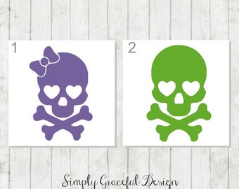 Skull and Crossbones Decal, Skull Vinyl Decal, Girls Skull Decal