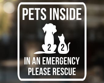 Pet Rescue Door Decal, Pets Inside Decal, Pet Safety Decal, New Dog Owner Gift