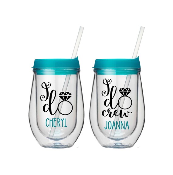 I Do Crew Stemless Wine Tumbler, Bridesmaid Cups, Bachelorette Tumbler, Bachelorette Party Favor