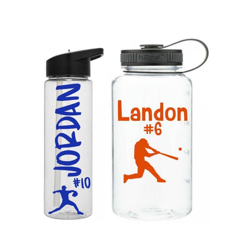 Baseball Water Bottle Boys Sports Bottle Baseball Player Etsy