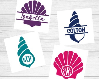 Seashell Monogram Decal, Personalized Summer Beach Sticker