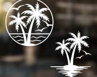 Palm Tree Beach Decal, Ocean Car Decal, Tropical Decal, Beach Lover Gift