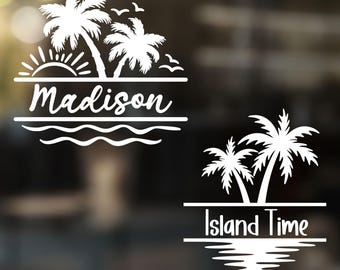 Palm Tree Ocean Decal, Sunset Decal, Beachy Decal, Tropical Decal, Beach Theme Gift