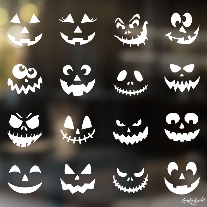 Set of Fall Halloween Decals, Jack O Lantern Faces, Pumpkin Decals ...