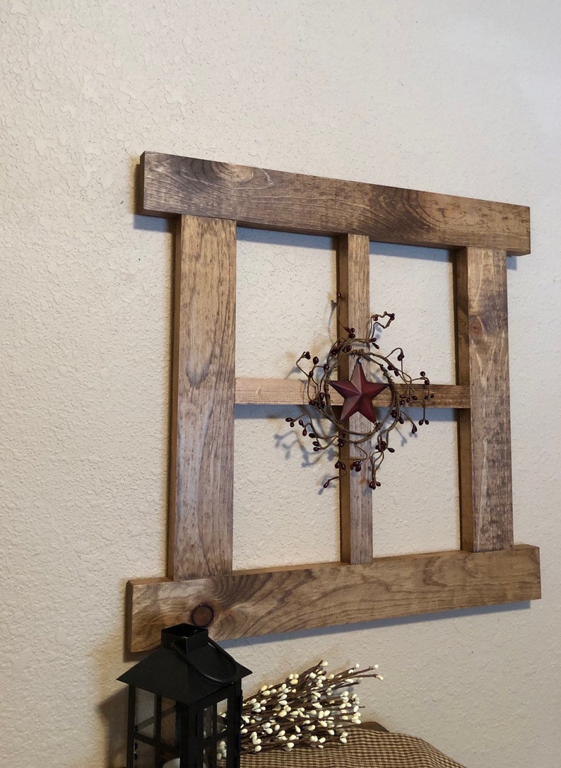 Large Primitive Country Wall Decor With Pip Garland For Living Room Handmade Wood Window Frame 4 Pane