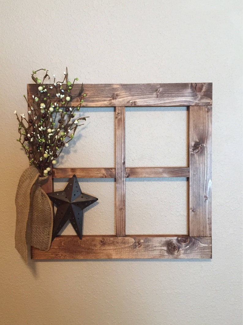 Large Primitive Country Wall Decor With Green And Brown Pip Garland For Living Room Handmade Wood Window Frame