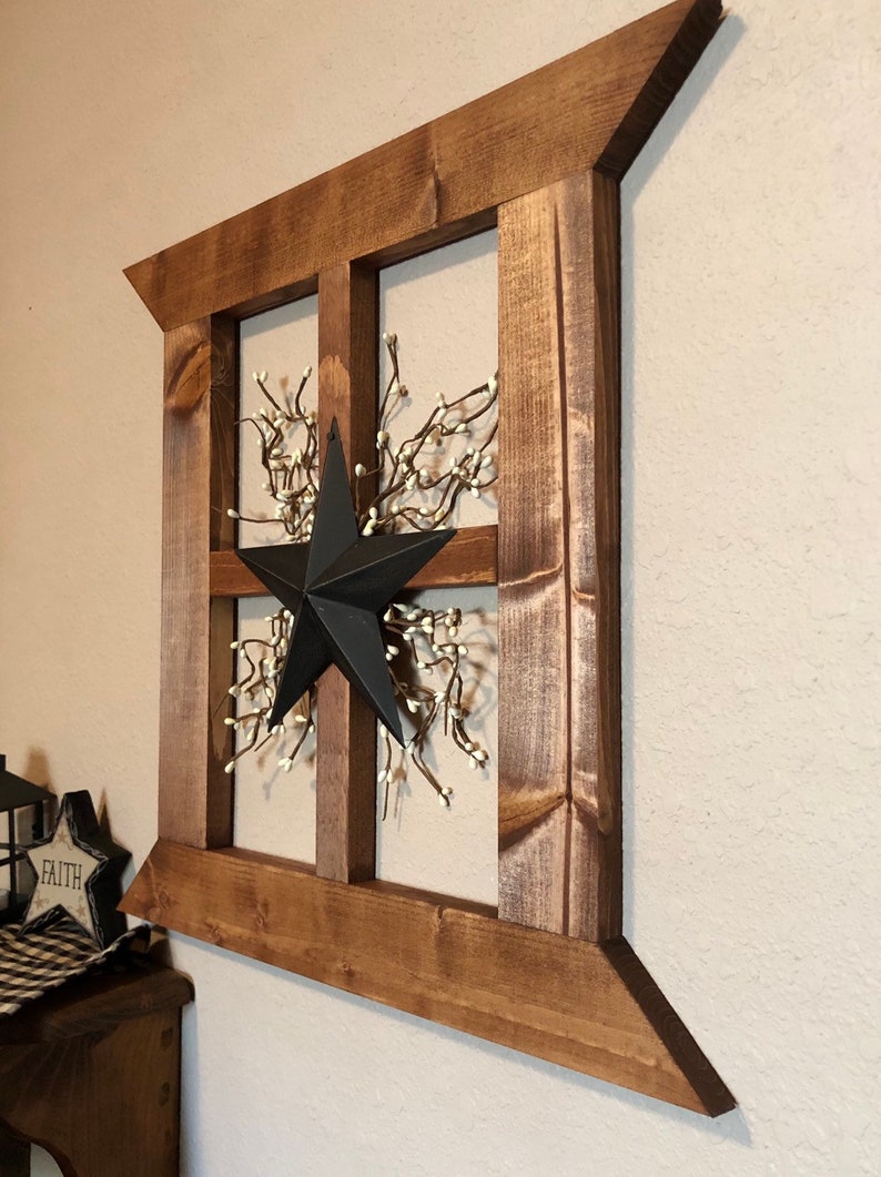 Rustic Primitive Wood Window Frame Farmhouse Wall Decor Star Large With And Pip Garland