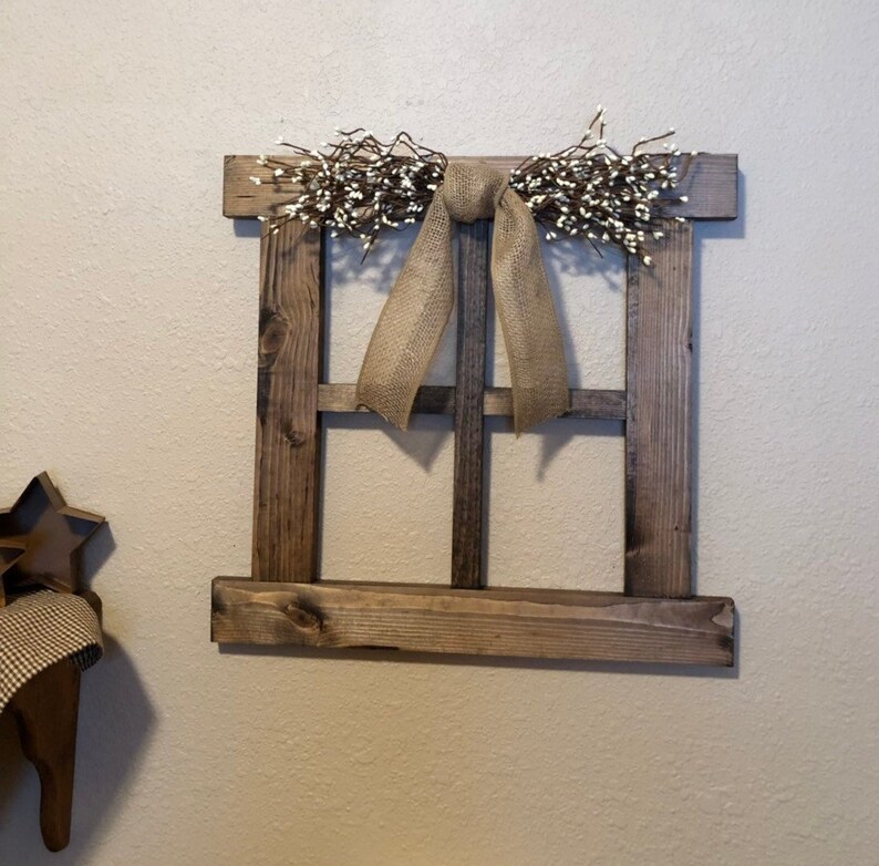 Large Rustic Wall Decor Primitive For Living Room Handmade Wood Window Frame 4 Pane