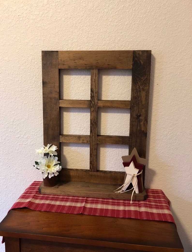 Rustic 6 Pane Wood Window Frame With Shelf Rustic Wall Decor Etsy