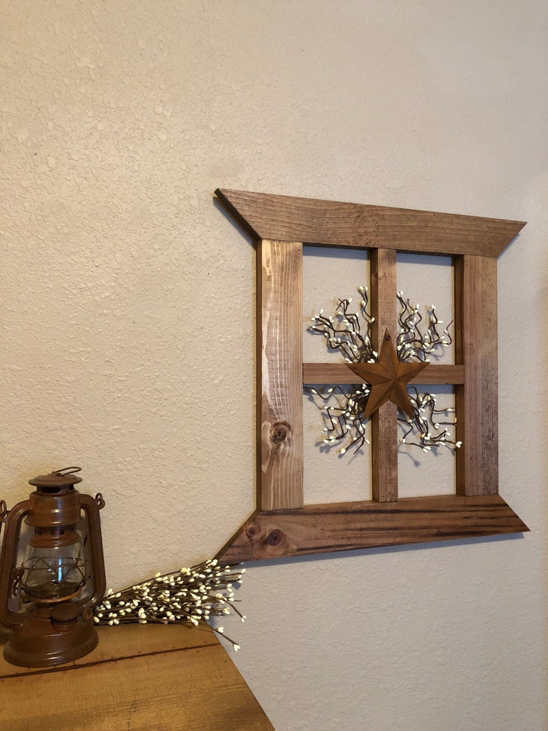 Rustic primitive wood window frame Rustic wall decor with pip Etsy