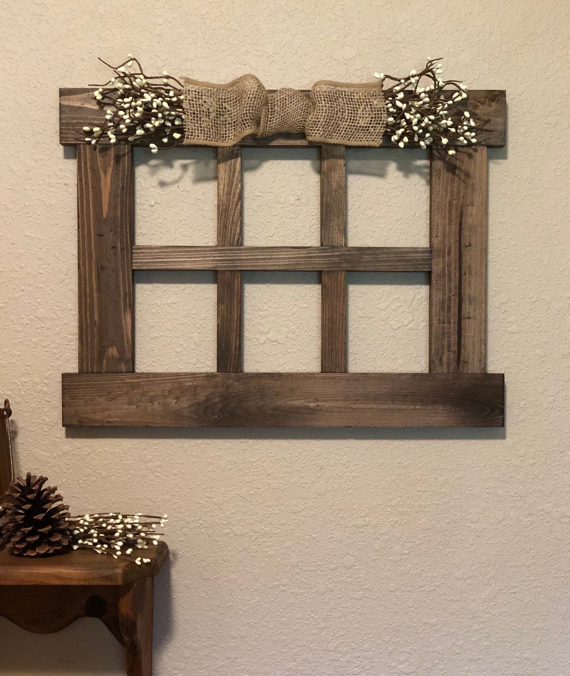 6 pane wood window frame Rustic wall decor Primitive wall Etsy