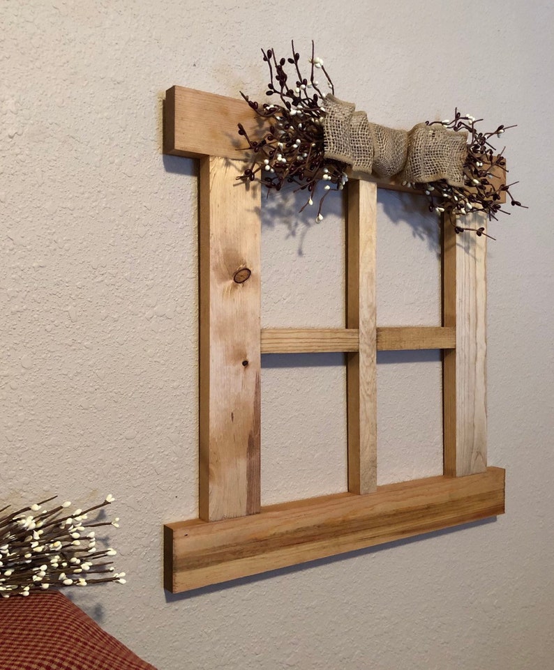 Large Primitive Country Wall Decor With Pip Garland For Living Room Handmade Wood Window Frame 4 Pane