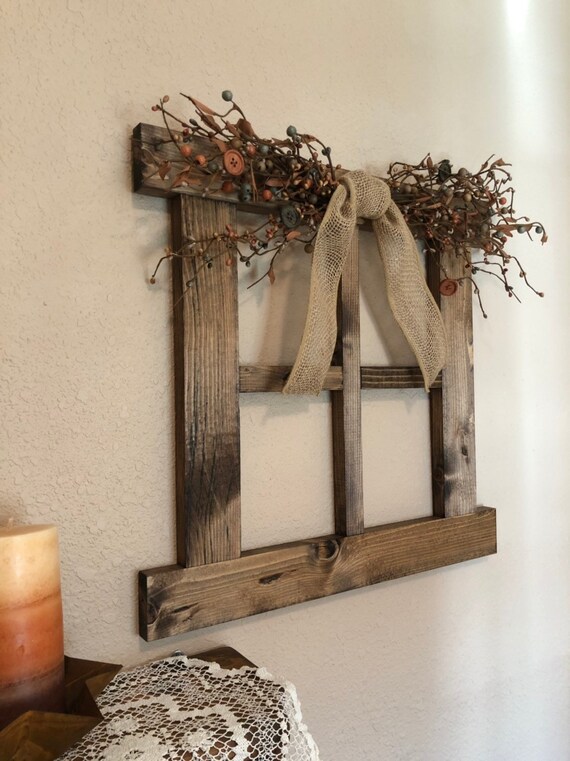 Large Rustic Wall Decor Primitive Wall Decor For Living Room Handmade Wood Window Frame Large 4 Pane Window Frame Large Wall Decor