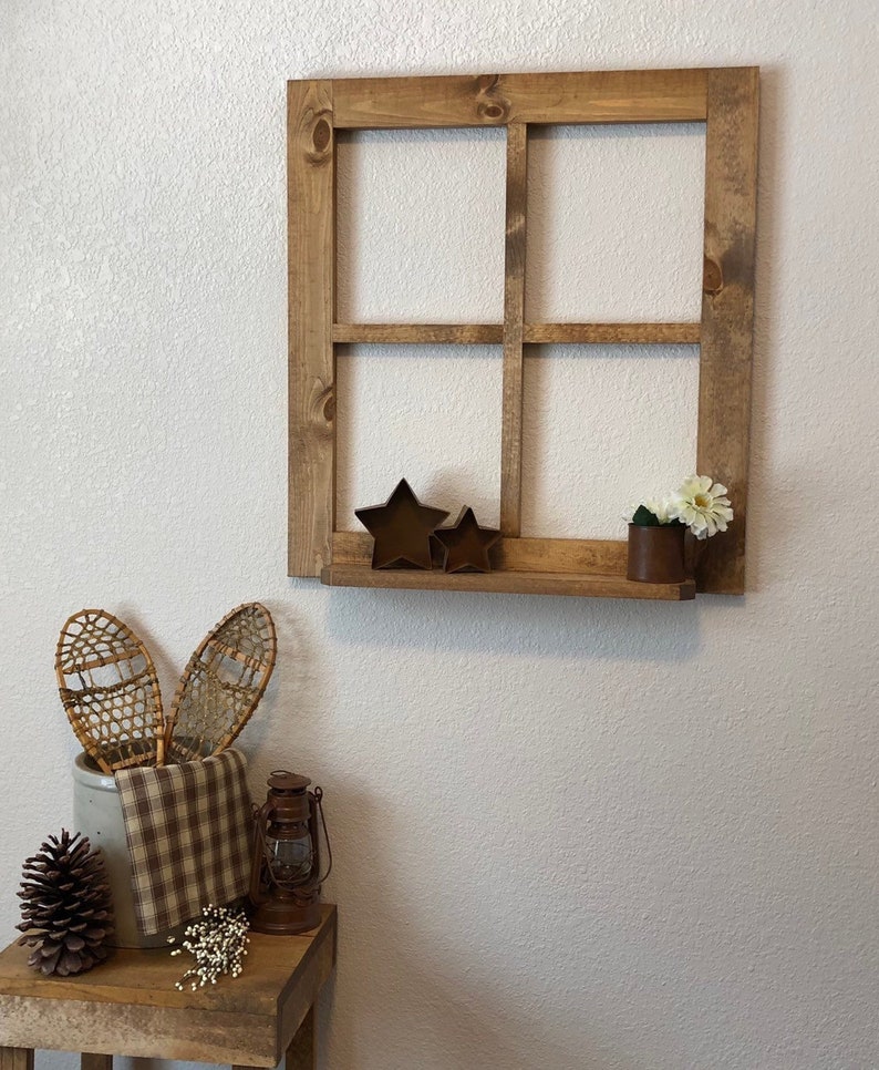Rustic Wall Decor Large Window Frame With Shelf For Living Room Handmade