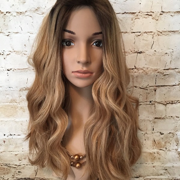 100% Human Hair Wig Sheitel 22" Rooted Blonde