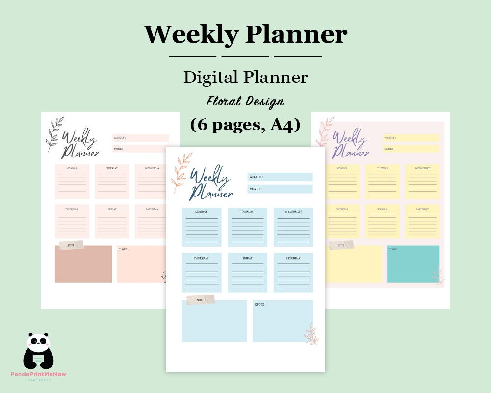 Digital Weekly Planner - Floral Design - Etsy