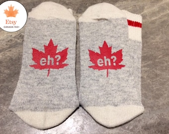 Canadian Maple Leaf (Word Socks - Funny Socks - Novelty Socks) - with "eh?" in the Maple Leaf