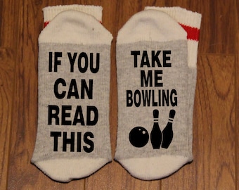 If You Can Read This ... Take Me Bowling (Word Socks - Funny Socks - Novelty Socks) - with Bowling Pins Silhouette