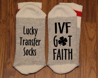 Lucky Transfer Socks ... IVF GOT FAITH (Word Socks - Funny Socks - Novelty Socks) - with Four Leafed Clover for the "O"