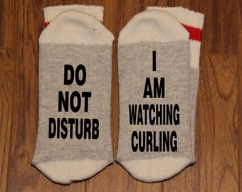 Do Not Disturb ... I Am Watching Curling (Word Socks - Funny Socks - Novelty Socks)