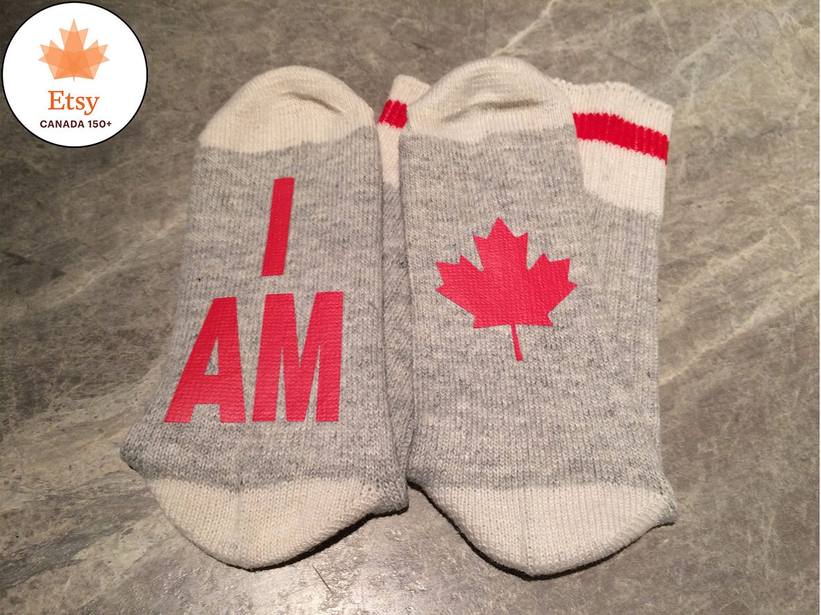 I Am Canadian word Socks Funny Socks Novelty Socks Etsy Canada