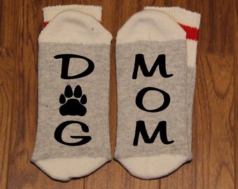 DOG ... MOM or DAD (Word Socks - Funny Socks - Novelty Socks) - With Paw Silhouette