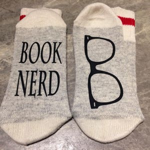 Book Nerd (Word Socks - Funny Socks - Novelty Socks) with Glasses Silhouette