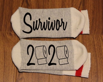 Survivor ... 2020 (Word Socks - Funny Socks - Novelty Socks) - With the zeros in 2020 being replaced with rolls of Toilet Paper