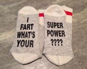 Je pète, quel est ton... super pouvoir ???? (Chaussettes Word - Chaussettes drôles - Chaussettes fantaisie)