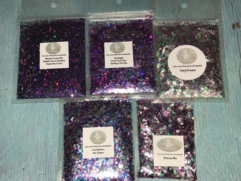 Star Stars Purple Fairy Princess Pink Blue Mix Holographic Iridescent Mix Chunky Glitter Bundle Polyester Glitter Bundle Mystic Mixes