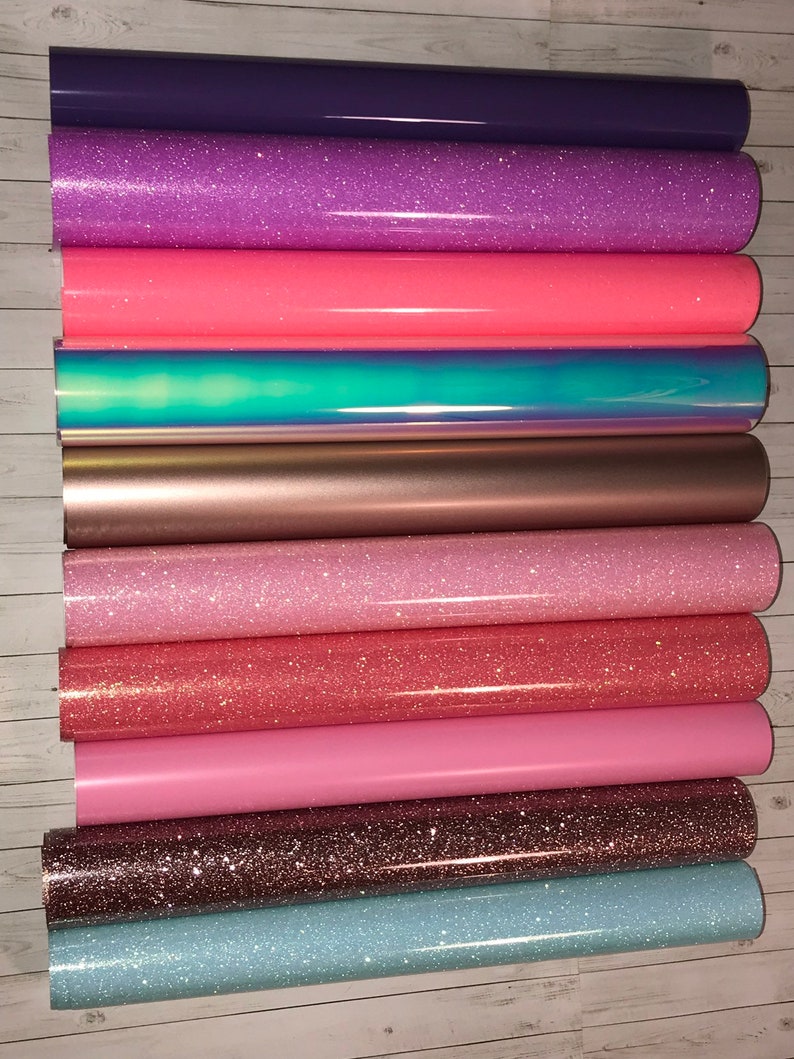 HTV Vinyl Princess Bundle Rolls Sheets Heat Transfer Vinyls Glitter Solids Pinks Purple Rose Gold Iron On Heat Press Transfers Pink