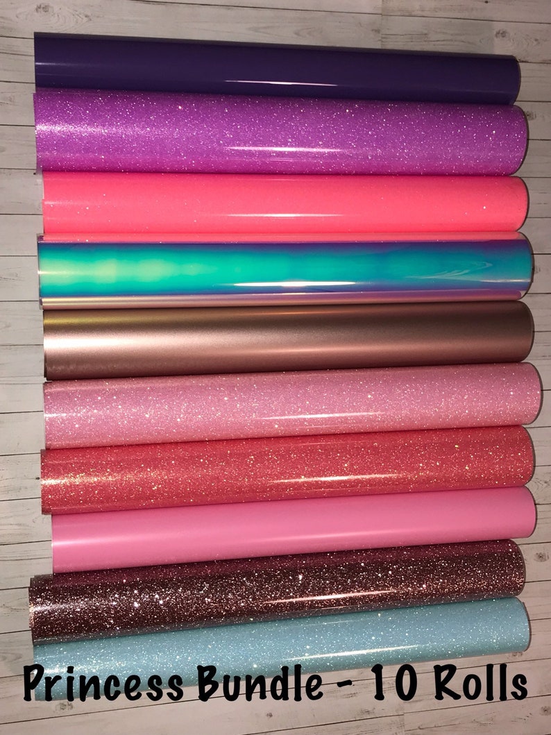 HTV Vinyl Princess Bundle Rolls Sheets Heat Transfer Vinyls Glitter Solids Pinks Purple Rose Gold Iron On Heat Press Transfers Pink