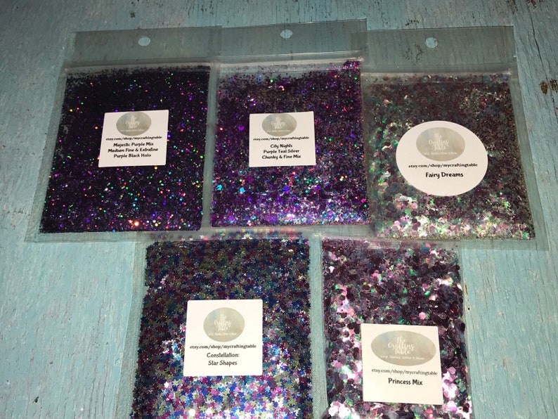 Star Stars Purple Fairy Princess Pink Blue Mix Holographic Iridescent Mix Chunky Glitter Bundle Polyester Glitter Bundle Mystic Mixes