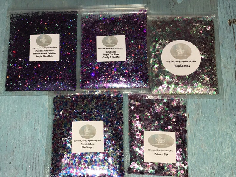 Star Stars Purple Fairy Princess Pink Blue Mix Holographic Iridescent Mix Chunky Glitter Bundle Polyester Glitter Bundle Mystic Mixes
