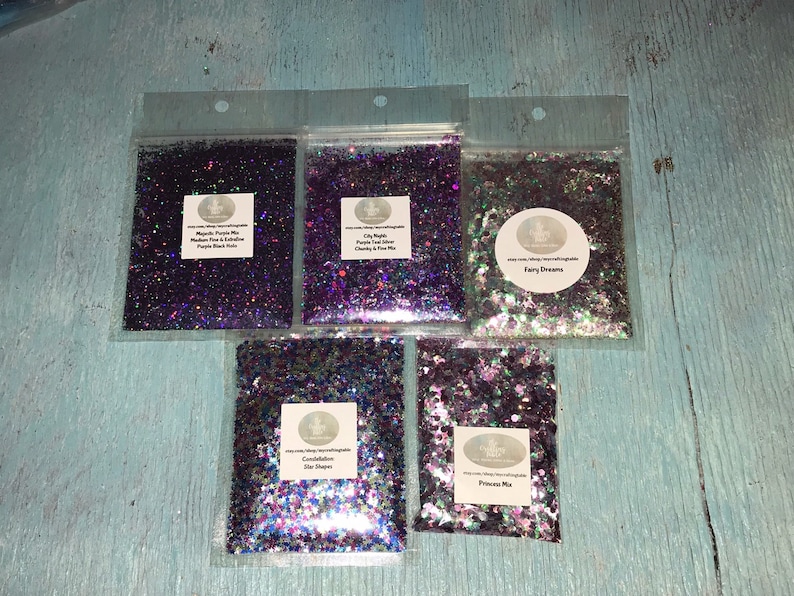 Star Stars Purple Fairy Princess Pink Blue Mix Holographic Iridescent Mix Chunky Glitter Bundle Polyester Glitter Bundle Mystic Mixes