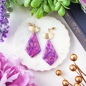 Handmade Polymer Clay Earrings - The Adelaine in Lulu & Lainey Purple Quartz -Artsy and Elegant Dangles for a Colorful and Unique Statement