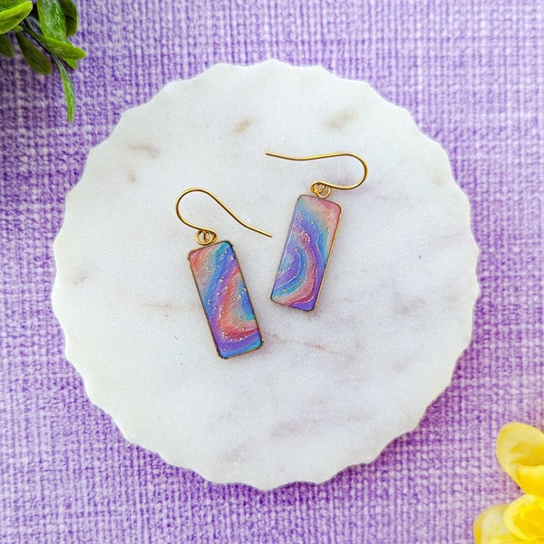 Rainbow Earrings and Matching Necklace - Colorful Stripes & Agate Rainbow Swirls - Polymer Clay Jewelry - Limited Edition Pride Collection