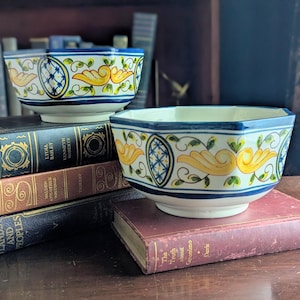 Vintage Pair of Nazari Portugal Pottery Bowls | Skyros Pattern Dinnerware | 6.25" and 5.5"
