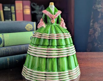 Tarro para galletas vintage de Seymour Mann / Bote con forma de maniquí colonial Ala Mode / Almacenamiento decorativo novedoso pintado a mano