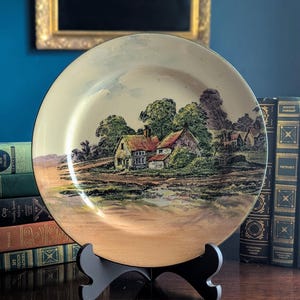 Vintage 1930s Countryside Plate | Royal Doulton 1930s English Transferware | Vintage Thatched Cottage Scene | Collectible Dinner Plate