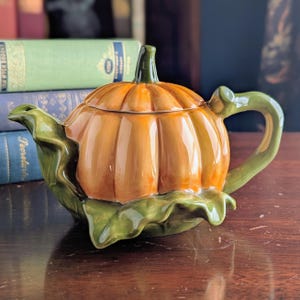 Vintage Andrea by Sadek Majolica Pumpkin Teapot | Jay Willfred Vegetable Teapot | Fall Cottagecore Kitchen Decor
