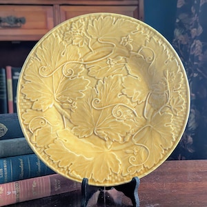Vintage Bordallo Pinheiro Majolica Dinner Plate |  "Vine Gold" Grape Leaf Plate | Made in Portugal
