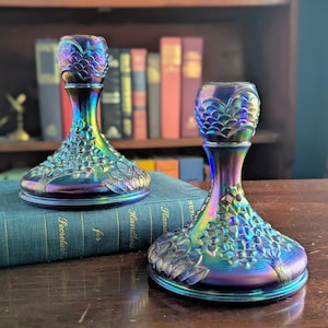 Fenton Blue Carnival Glass Candlesticks - Etsy