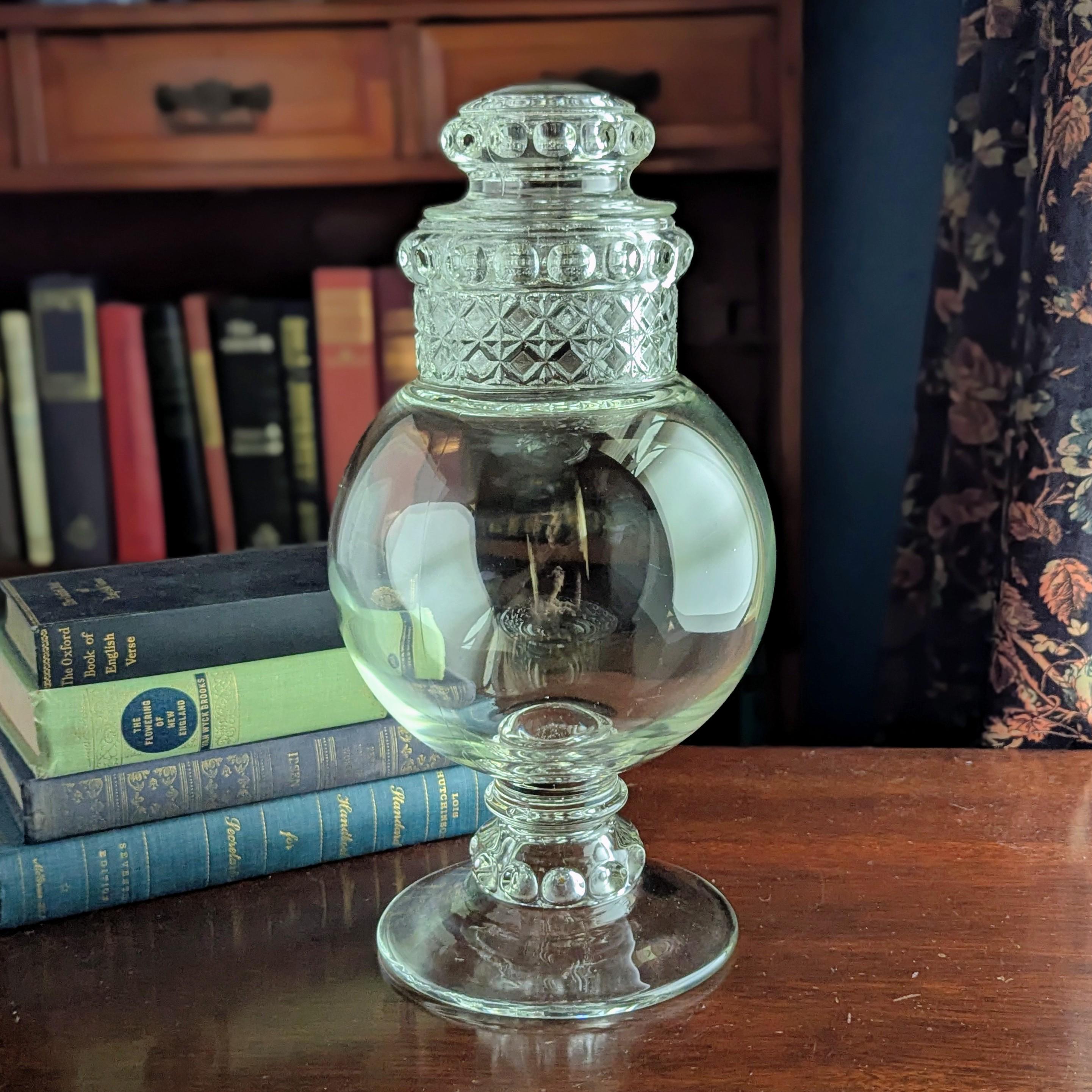 Vintage Large Apothecary Jar Tiffin Franciscan Dakota Glass Cane Pattern with Lid 14" Tall