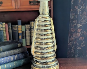 Vintage Mid-Century  Lamp |  Drip Glaze Ceramic Table Lamp | Black and Gold Accent Lighting